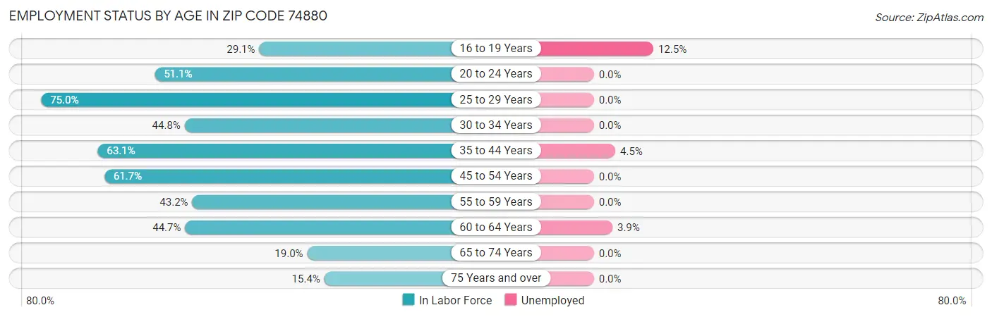 Employment Status by Age in Zip Code 74880