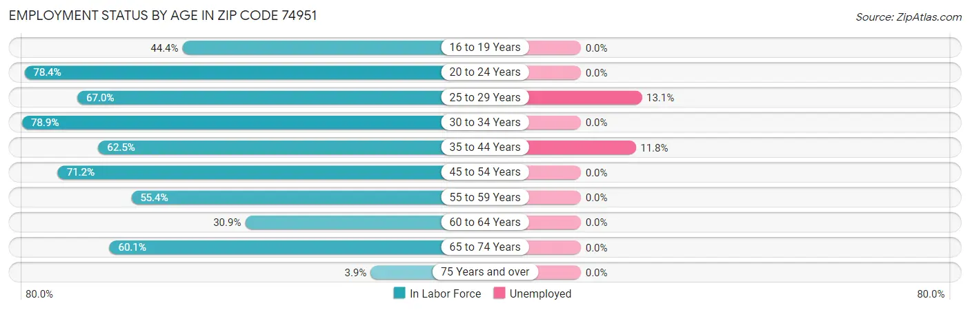 Employment Status by Age in Zip Code 74951