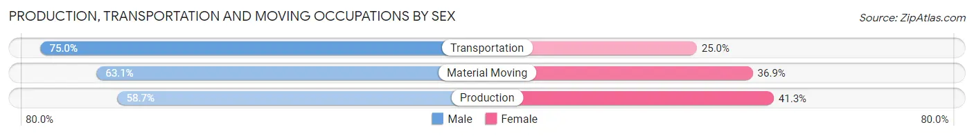 Production, Transportation and Moving Occupations by Sex in Zip Code 75010