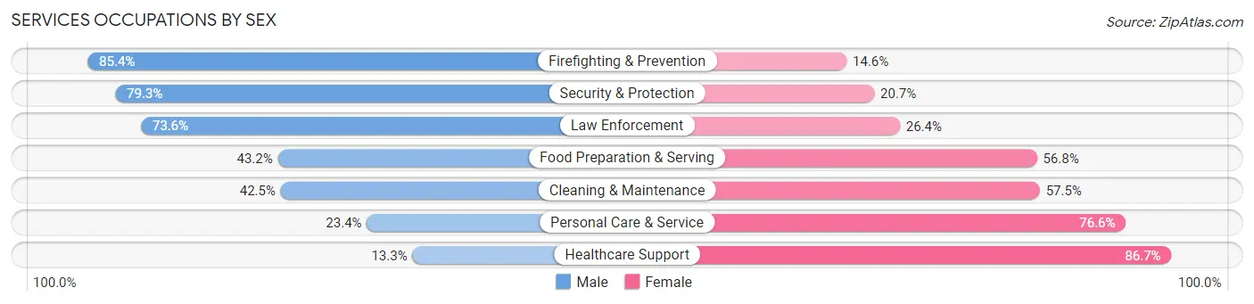 Services Occupations by Sex in Zip Code 75040