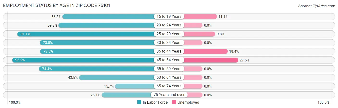 Employment Status by Age in Zip Code 75101