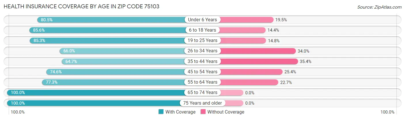 Health Insurance Coverage by Age in Zip Code 75103