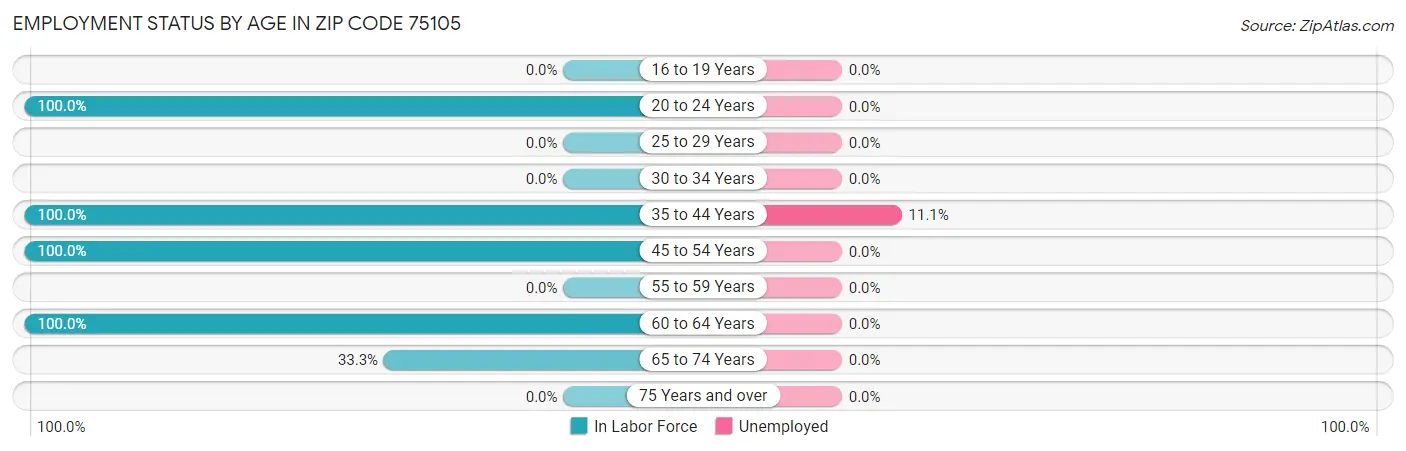 Employment Status by Age in Zip Code 75105