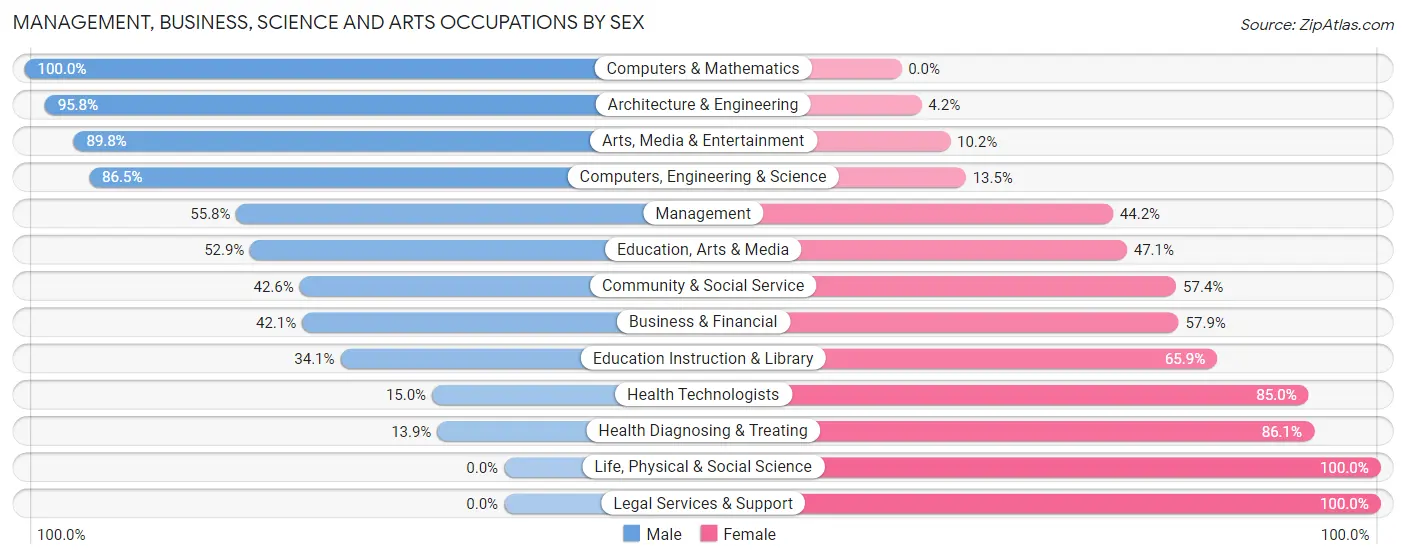Management, Business, Science and Arts Occupations by Sex in Zip Code 75135