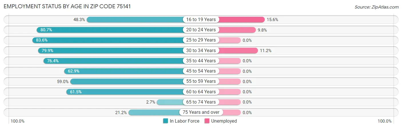 Employment Status by Age in Zip Code 75141