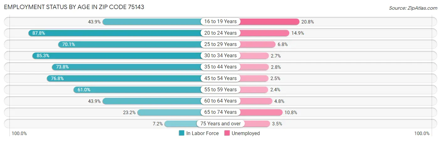 Employment Status by Age in Zip Code 75143