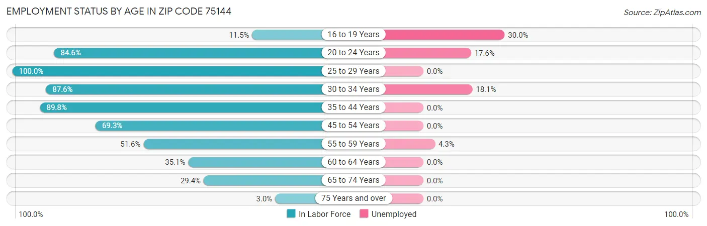 Employment Status by Age in Zip Code 75144