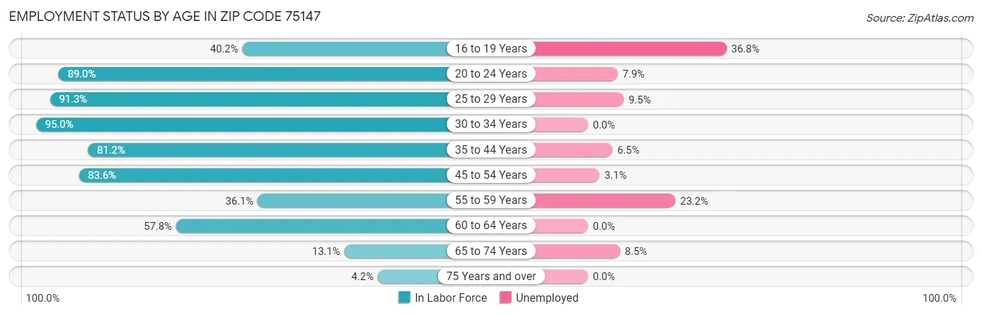 Employment Status by Age in Zip Code 75147