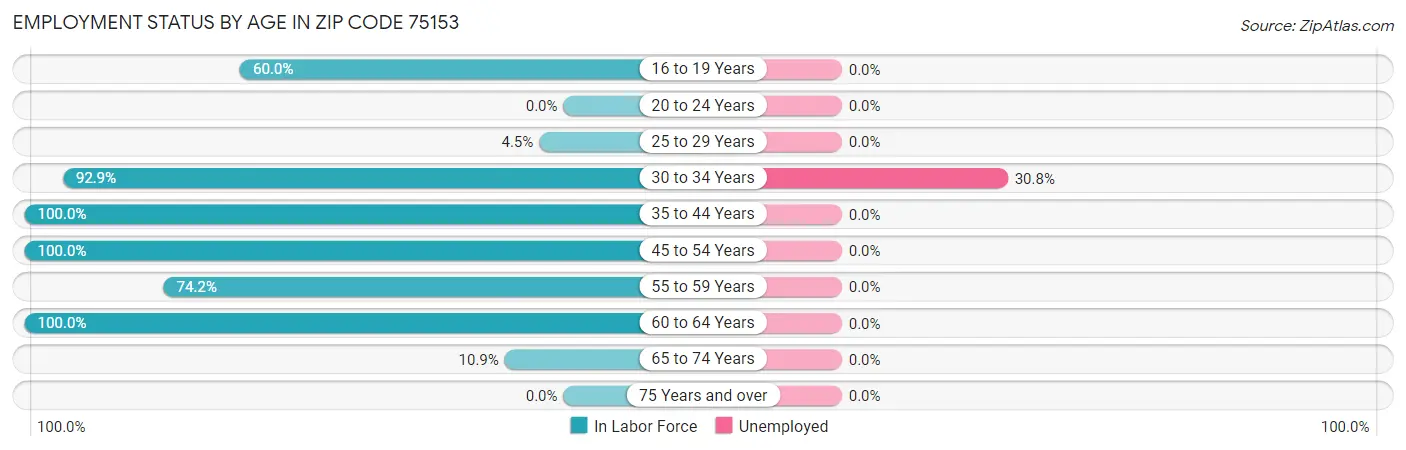 Employment Status by Age in Zip Code 75153