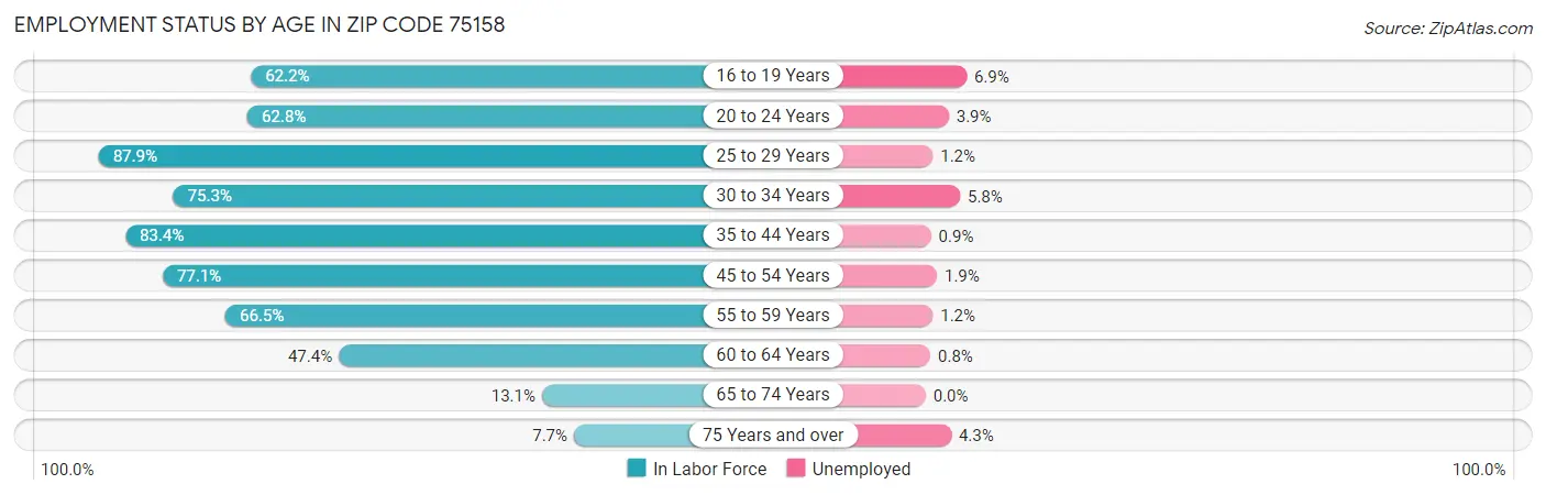 Employment Status by Age in Zip Code 75158