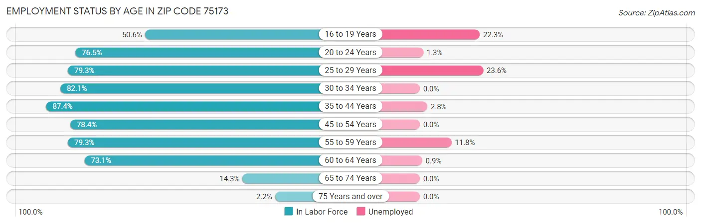 Employment Status by Age in Zip Code 75173