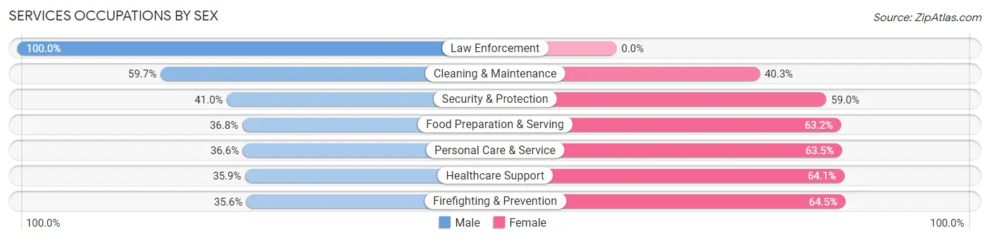 Services Occupations by Sex in Zip Code 75401