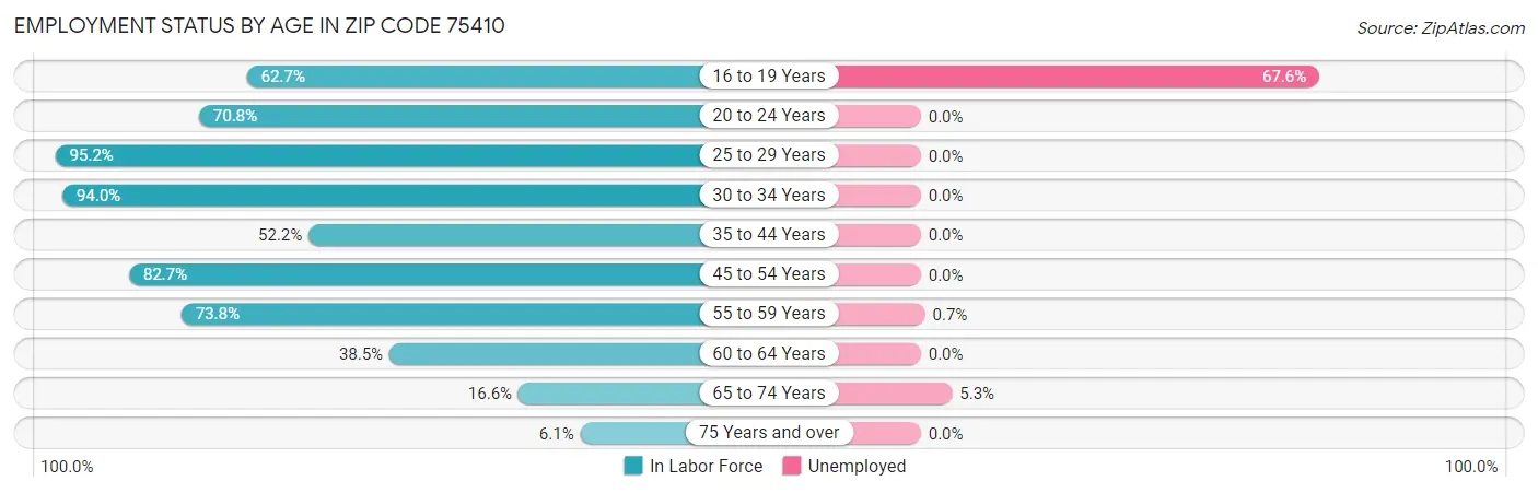 Employment Status by Age in Zip Code 75410