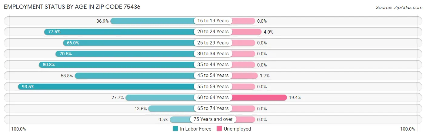 Employment Status by Age in Zip Code 75436