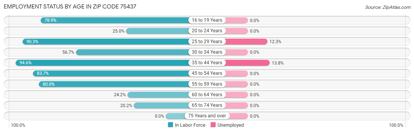Employment Status by Age in Zip Code 75437