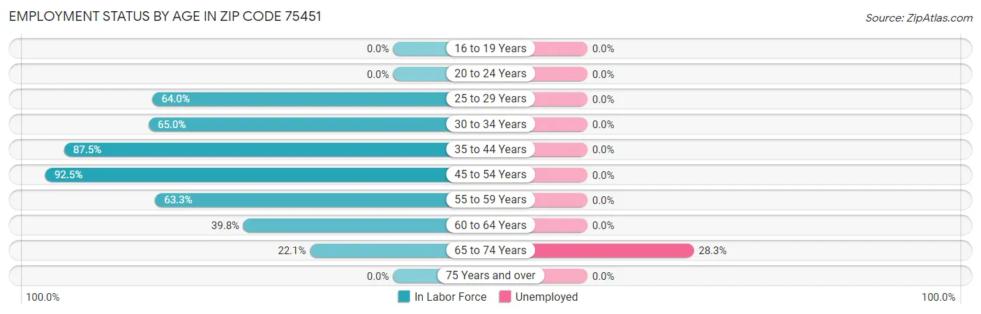 Employment Status by Age in Zip Code 75451