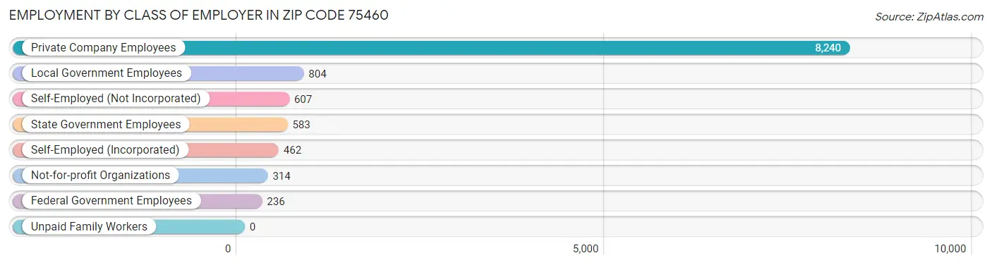 Employment by Class of Employer in Zip Code 75460