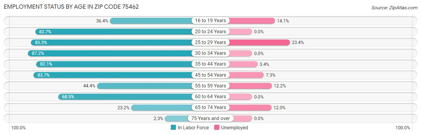 Employment Status by Age in Zip Code 75462