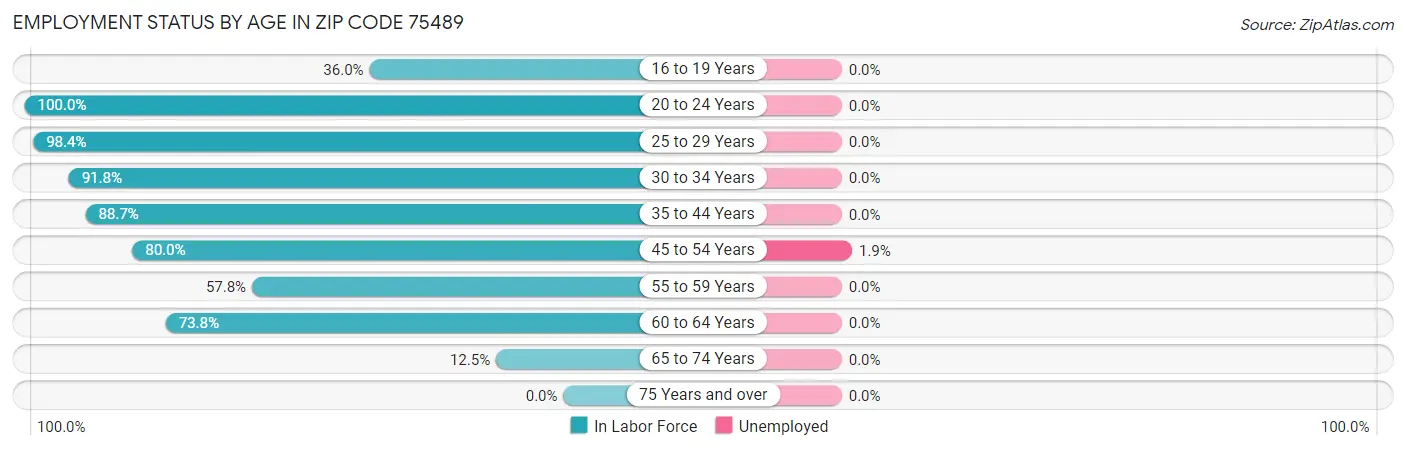 Employment Status by Age in Zip Code 75489