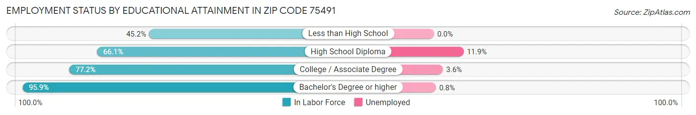 Employment Status by Educational Attainment in Zip Code 75491