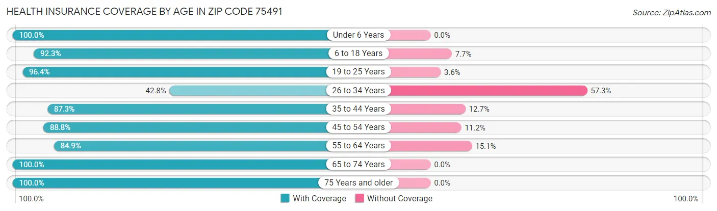 Health Insurance Coverage by Age in Zip Code 75491