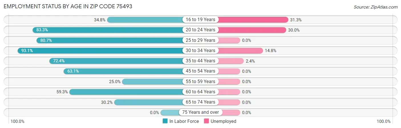 Employment Status by Age in Zip Code 75493