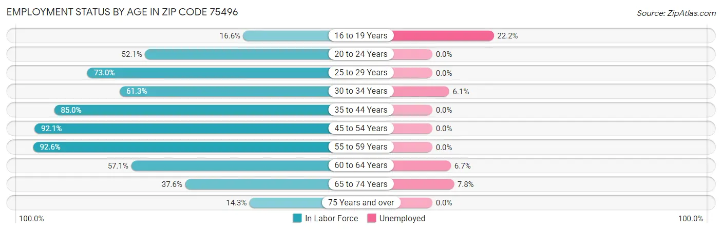 Employment Status by Age in Zip Code 75496