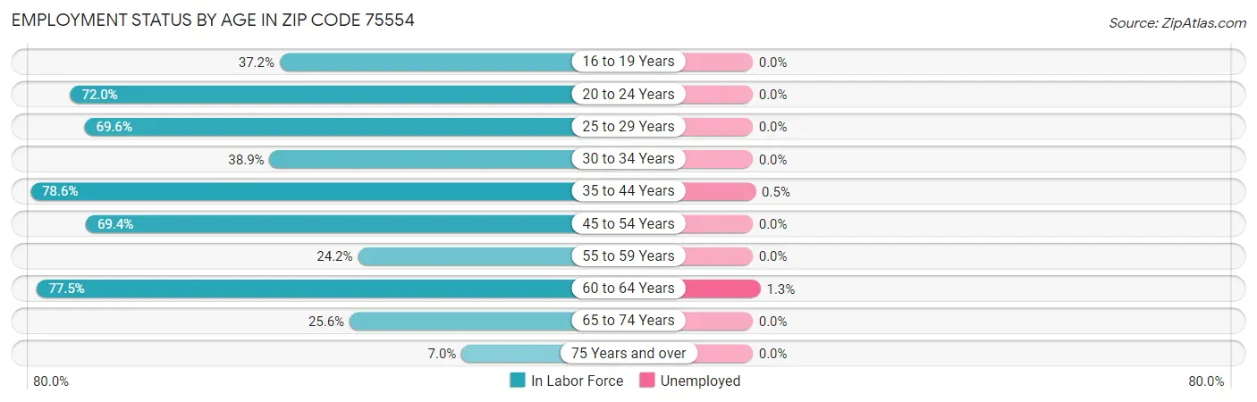 Employment Status by Age in Zip Code 75554