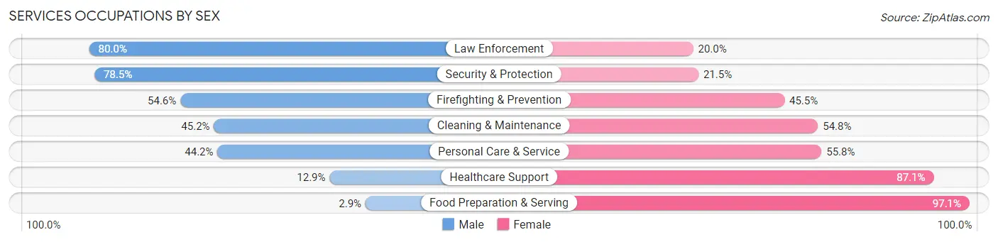 Services Occupations by Sex in Zip Code 75654