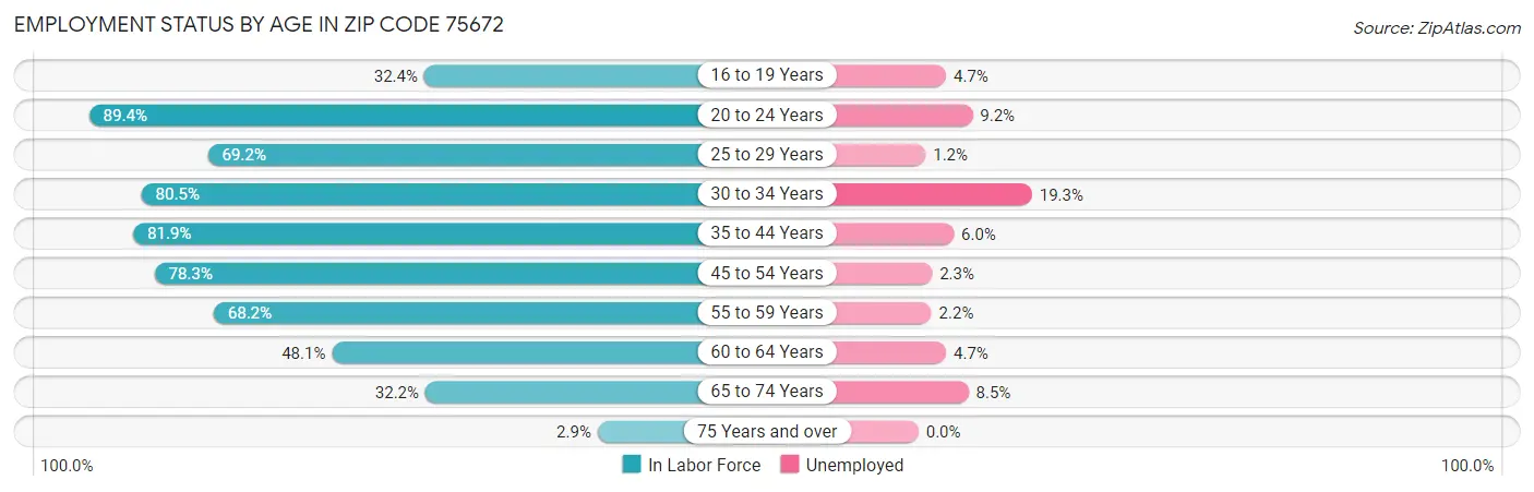 Employment Status by Age in Zip Code 75672