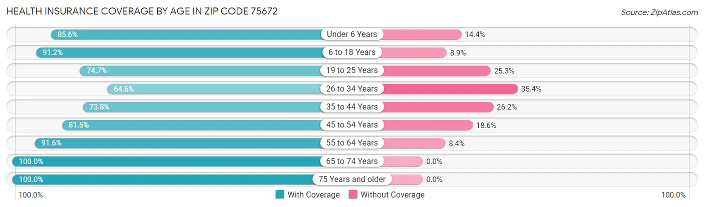 Health Insurance Coverage by Age in Zip Code 75672