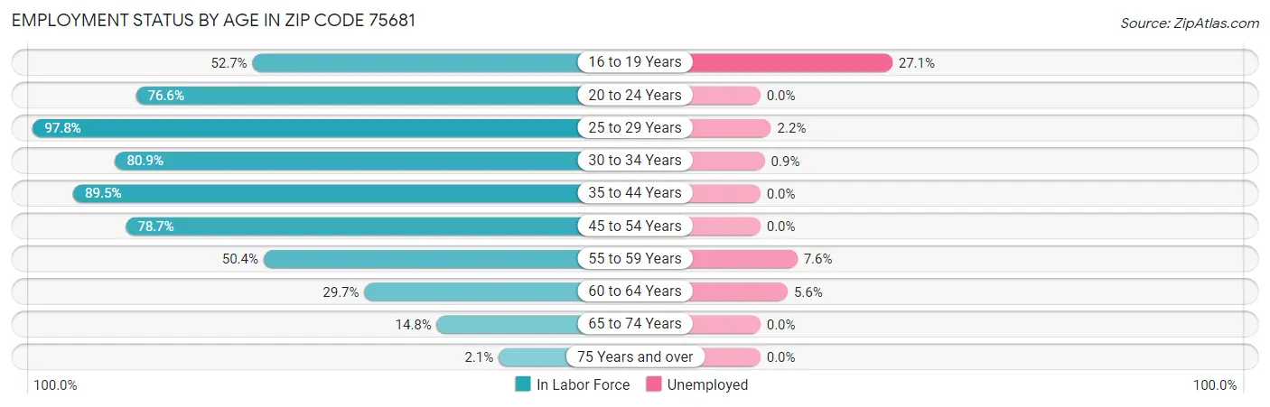 Employment Status by Age in Zip Code 75681