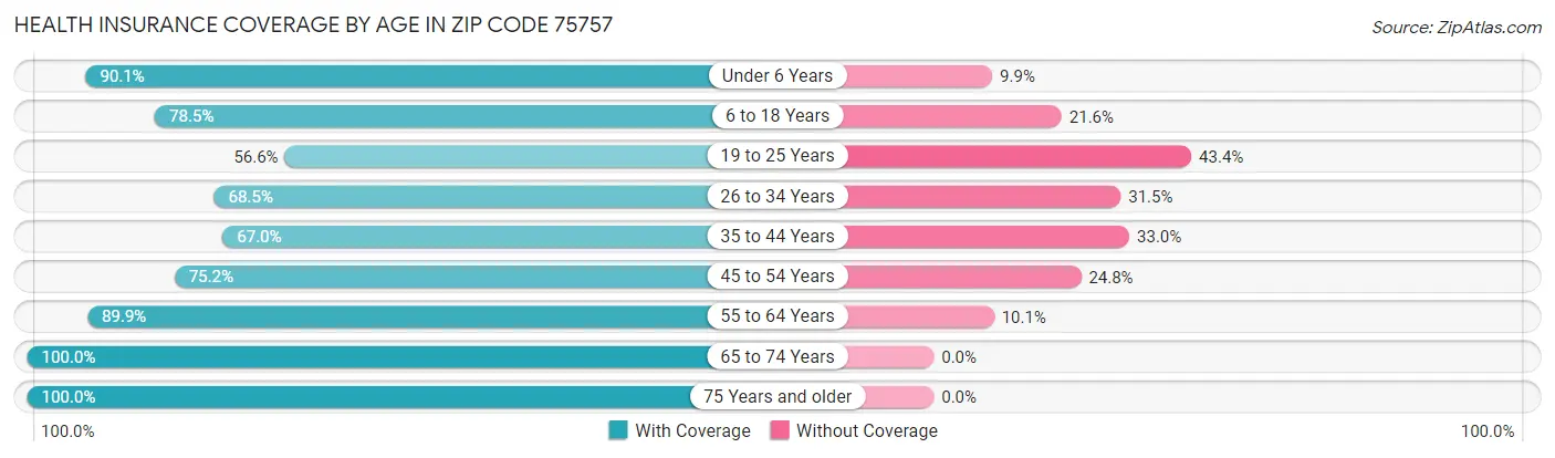 Health Insurance Coverage by Age in Zip Code 75757