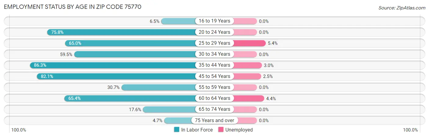 Employment Status by Age in Zip Code 75770