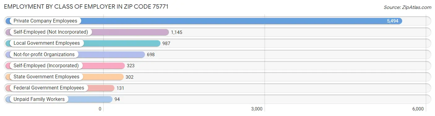 Employment by Class of Employer in Zip Code 75771