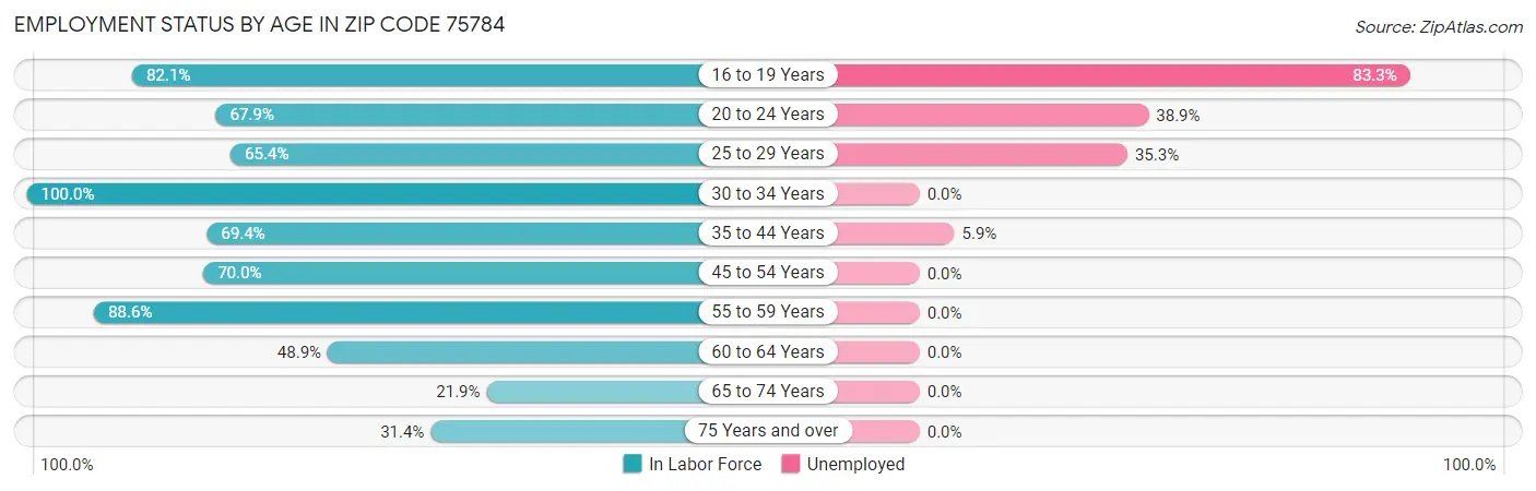Employment Status by Age in Zip Code 75784