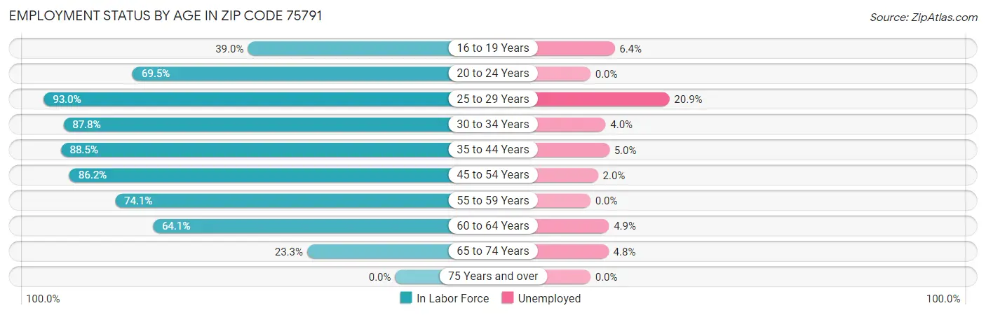 Employment Status by Age in Zip Code 75791