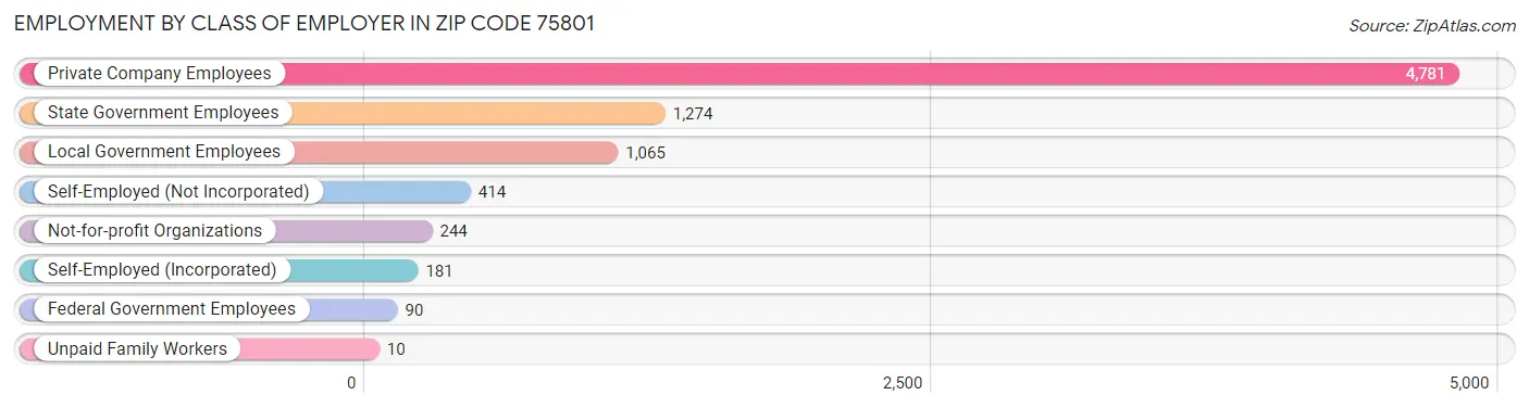 Employment by Class of Employer in Zip Code 75801