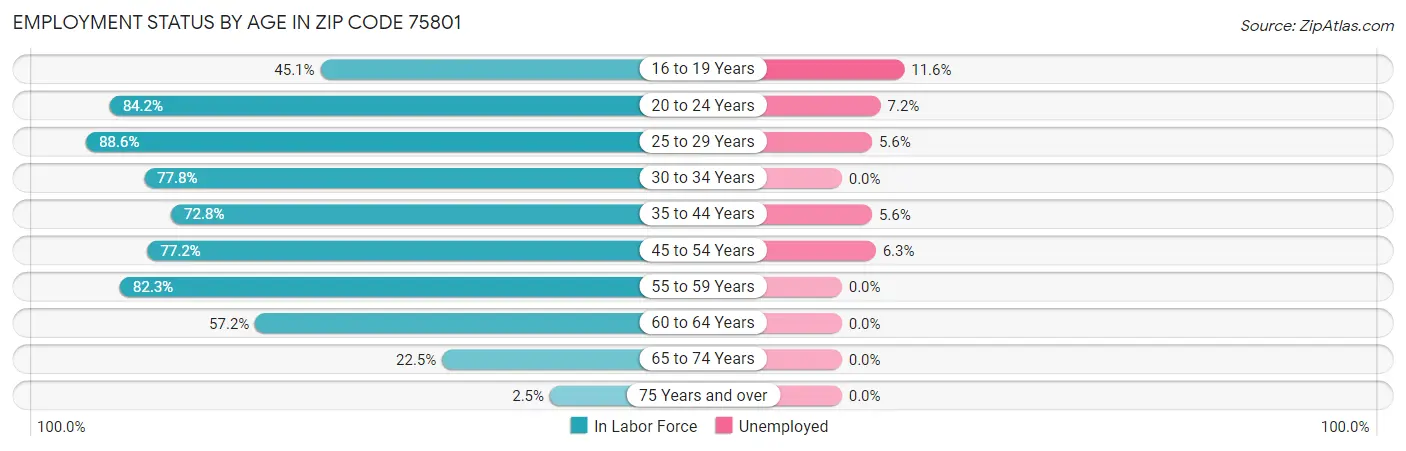 Employment Status by Age in Zip Code 75801