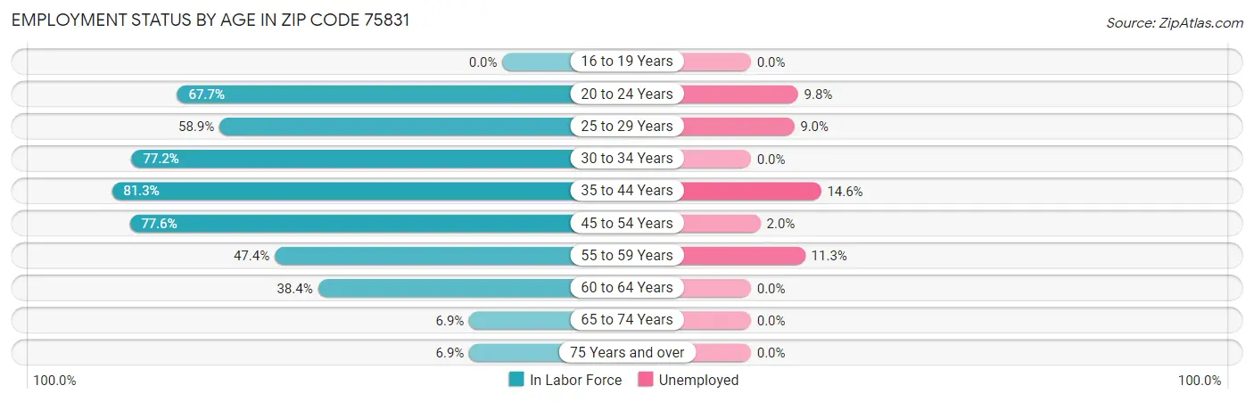 Employment Status by Age in Zip Code 75831