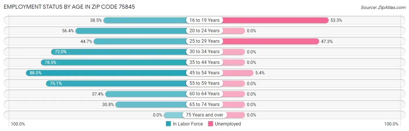 Employment Status by Age in Zip Code 75845