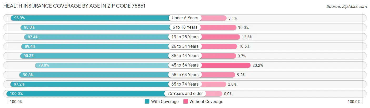 Health Insurance Coverage by Age in Zip Code 75851