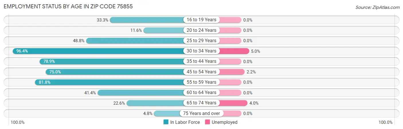 Employment Status by Age in Zip Code 75855