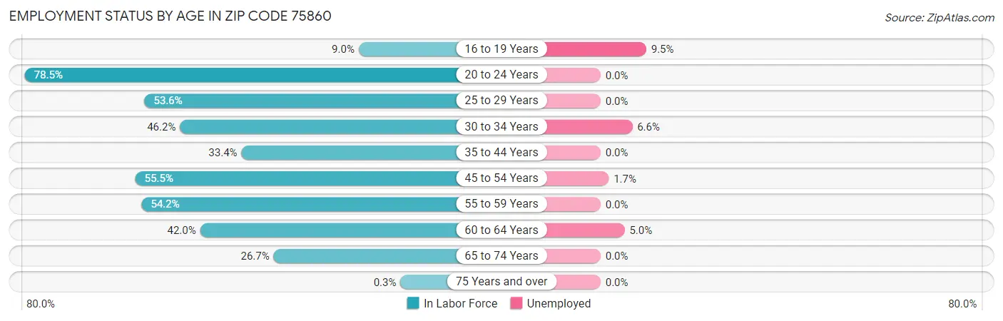 Employment Status by Age in Zip Code 75860