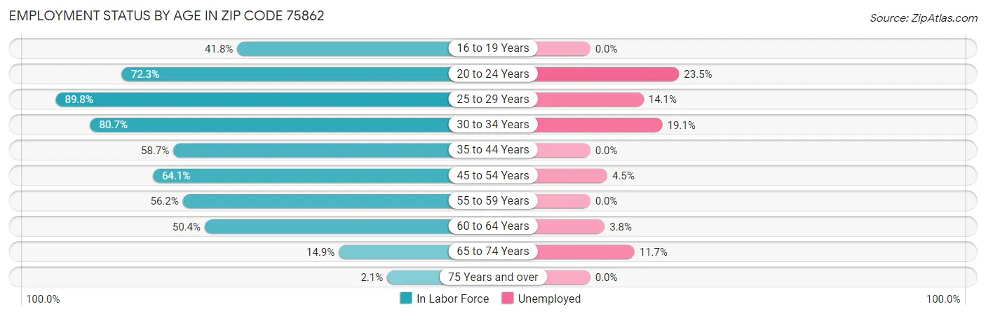 Employment Status by Age in Zip Code 75862