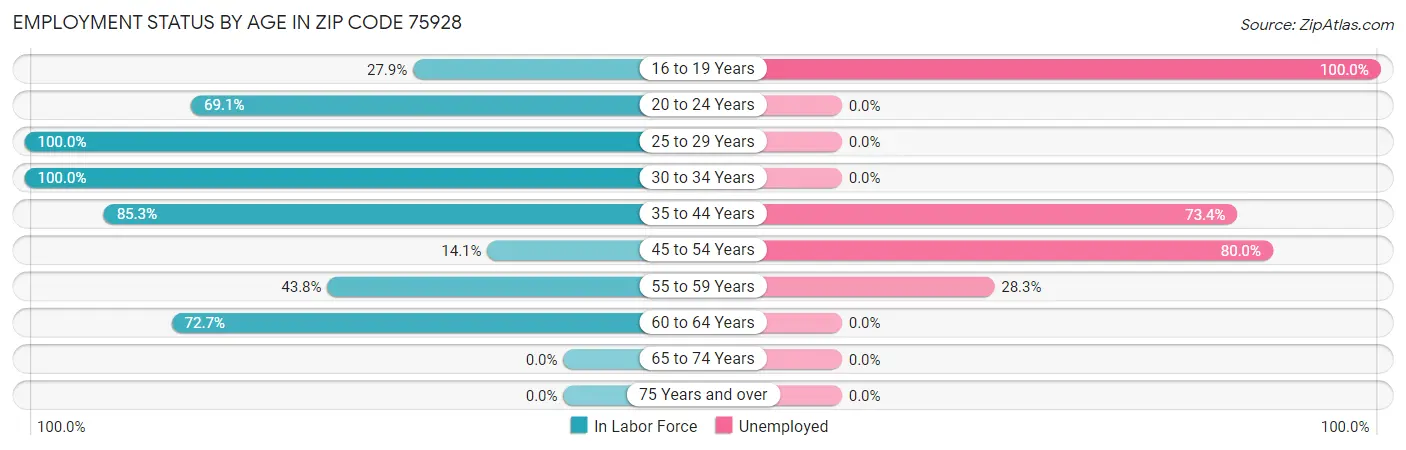 Employment Status by Age in Zip Code 75928