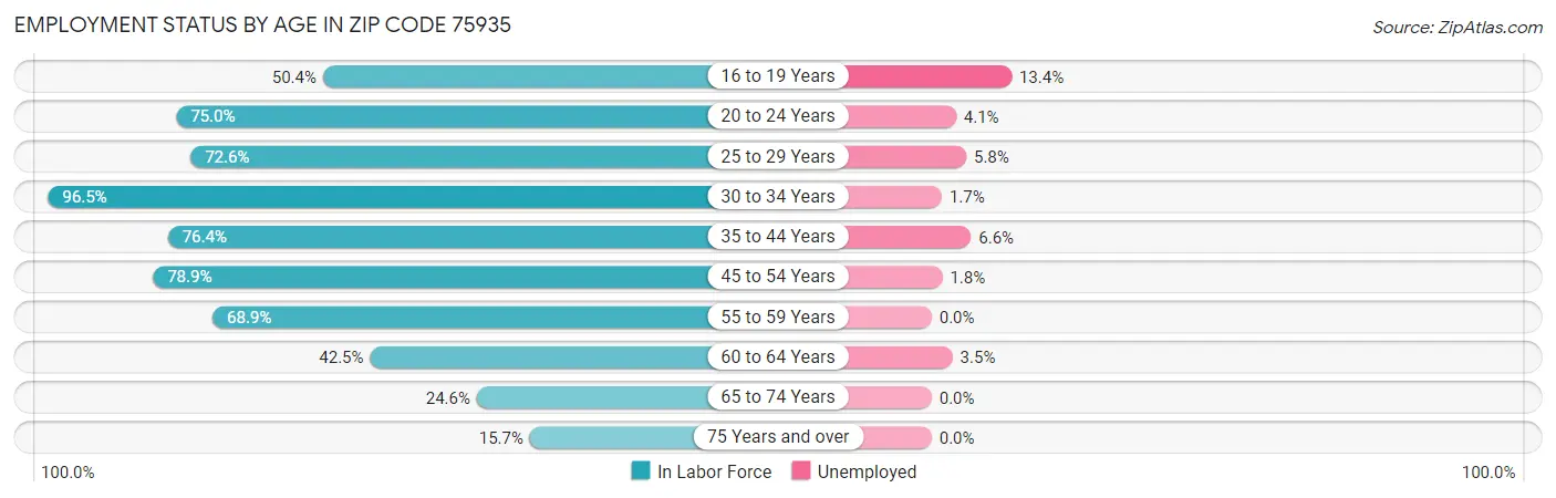 Employment Status by Age in Zip Code 75935