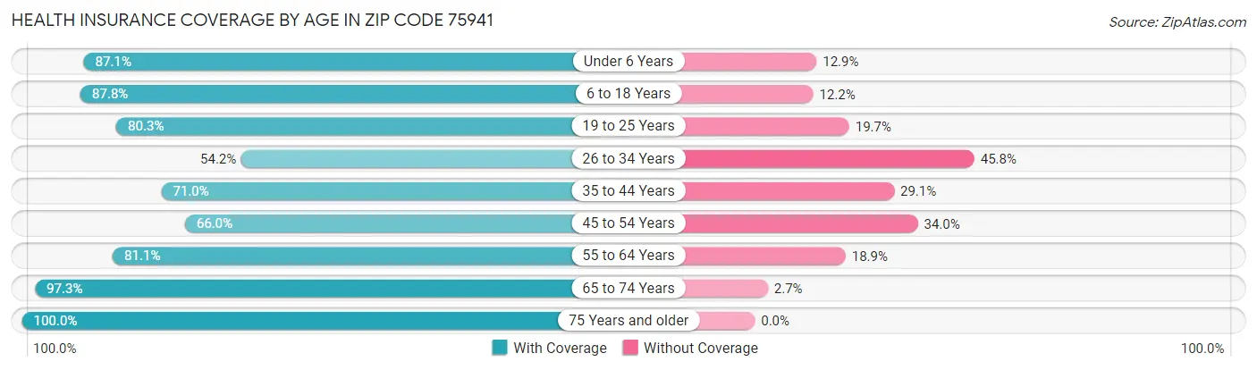 Health Insurance Coverage by Age in Zip Code 75941