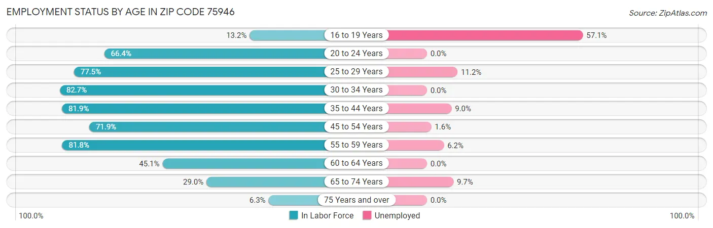 Employment Status by Age in Zip Code 75946