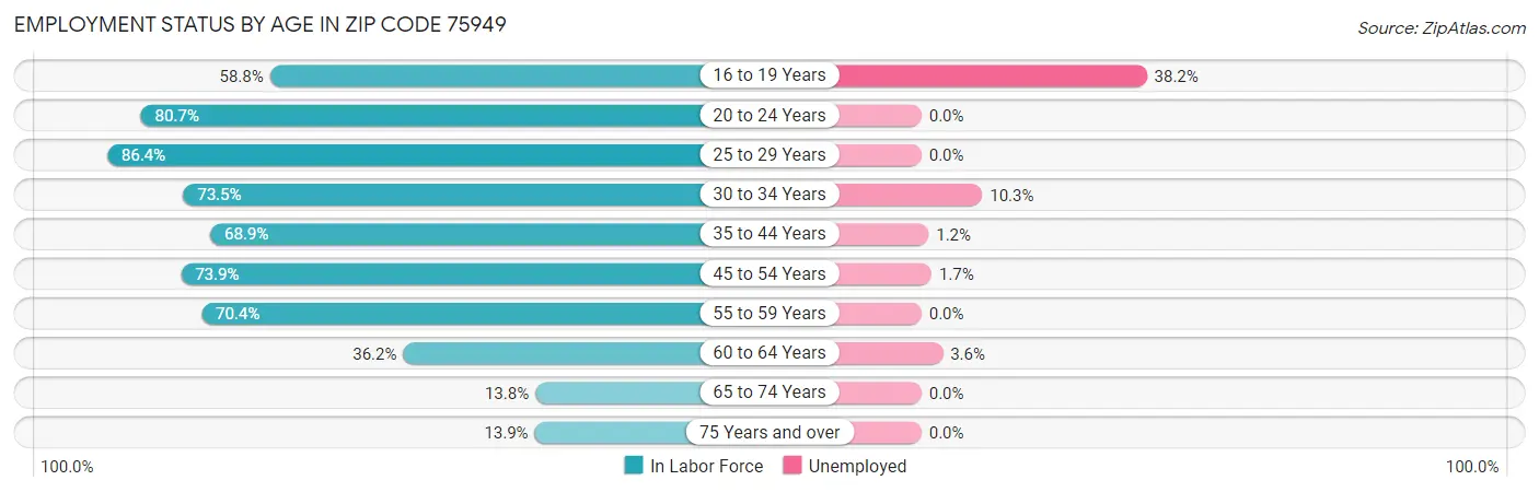Employment Status by Age in Zip Code 75949